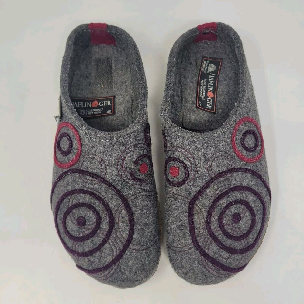 Haflinger Clogs EU40 US9 Gray Wool Felt Swing Swirls Geometric Slippers Slip On - Picture 4 of 11